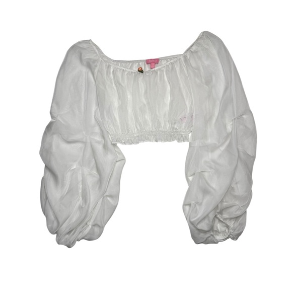 Sugar Thrillz Tops - Sugar Thrillz Blouse Sheer White Puffy Flowy Crop Top Size XS